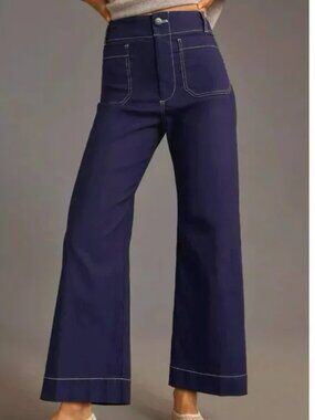 Anthropologie Maeve The Colette Contrast Stitch Wide Leg Pant Purple Size 28